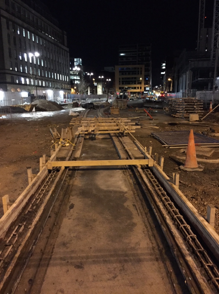 Tram tracks in St  Peter's Square